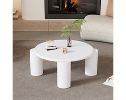 Re-purelife® Ronde Witte Salontafel 70x70x40 cm – Modern & Minimalistisch Woonkamer Lage Tafel – Veilig met Afgeronde Hoeken – Compact, Stabiel & Gemakkelijk te Reinigen