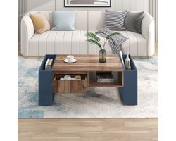 Re-purelife® Salontafel met Grote Opbergruimte – Houtlook – Zwarte & Grijze Tafel met Lade, Open Vakken en Dubbelzijdige Opbergvakken – Woonkamer Tafel – 111x60x40 cm
