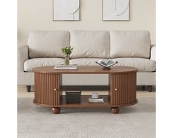 Re-purelife® Salontafel met Opbergruimte - Kindervriendelijke Ovale Design - Elegante Bijzettafel - Moderne Schuifdeuren Design 100x50x40 cm - Stijlvolle Woonkamer Tafel - Walnootkleur