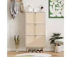 Re-purelife® Schoenenkast 60x24x121 cm – 3 Lagen Schoenenrek voor 18 Paar – Modern Design – Stevig, Veel Opbergruimte & Veilig – Halmeubel & Gangkast - Natuur