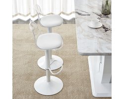 Re-purelife® Set van 2 Moderne Bar Stoelen - Barkrukken met Transparante Rugleuning en Metalen Poten - Hoogte Verstelbaar & 360° Draaibaar - Voor Home Bar en Café - 38x38x81.8-99 cm - Wit