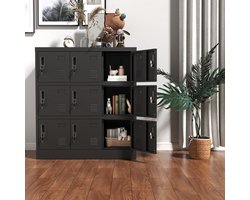 Re-purelife® Steel Home Collectie 9-Delig Personeelskast van Zeer Stevig Metaal met Inclusief 9 Sloten - Zwarte Opbergkast met 9 Vergrendelbare Deuren - voor Kantoor, School en Sportclubs 90x40x100 cm