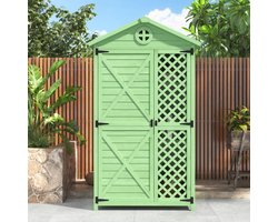 Re-purelife® Stevig Houten Tuinkast voor Buiten – Weerbestendige Opbergkast met Schappen – Gereedschapsschuur voor Tuin of Terras – 90x56,5x175,3 cm, Groen