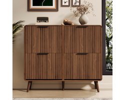 Re-purelife® Stijlvolle Schoenenkast 105 cm - 4-Deurs Opbergkast - Ruime Schoenenopberging met Walnoot Kleur - Dubbellaags Opbergrek - Scandinavisch Design - 105*24*90 cm