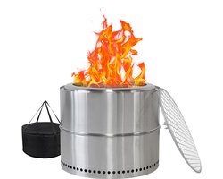 Re-purelife® Stijlvolle Vuurplaats Zilver - 50x50*40 cm - Rookarme Vuurkuip - RVS Materiaal - 360 Graden Verwarming - Draagbaar