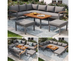 Re-purelife® tuinset loungeset voor 7-8 personen - donkergrijs - verzinkt ijzeren frame - weerbestendig - voor tuin, balkon en terras