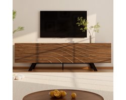 Re-purelife® TV Meubel met Modern Notenhout Design - Met Golfdeur Front & Stevige Metal Poten - TV Kast/Lowboard 160x39x50.5 cm - Opbergkast/Media Kast met Kabelmanagement - Woonkamer Meubel