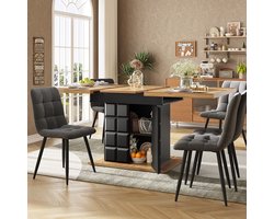 Re-purelife® Uitschuifbare Eettafel met opbergruimte - 110-140 x 80 cm - Keukentafel Zwart & Natuur- Multifunctionele Tafel voor 4-6 Personen - Space Saving Design - Moderne Design Eettafel - voor Keuken, Eetkamer, Woonkamer