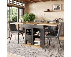 Re-purelife® Uitschuifbare Eettafel met Wijnrek en Lades - 110-140 x 80 cm - Keukentafel Zwart & Natuur- Multifunctionele Tafel voor 4-6 Personen - Met Opbergvak en Soft-Close - Moderne Design Eettafel
