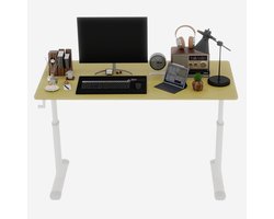 Re-purelife® Verstelbaar Bureau 120×60×90 cm - Handmatig in Hoogte Verstelbaar Zit-Sta Bureau van Hout en Metaal - Compact Bureau voor Thuiswerkplek, Kantoor of Studie, Houtkleur