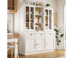 Re-purelife® Vitrinekast met Laden 140×38,5×175 cm - Moderne Hoge Opbergkast voor Woonkamer, Keuken en Eetkamer - Wit Buffetkast met Acryl Deuren
