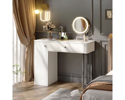 Re-purelife® Witte Kaptafel met 3 Kleurtemperaturen LED Spiegel - Make-up Tafel met Veel Opbergruimte, Kast en 9 Opbergvakken - Moderne Meubel voor Slaapkamer