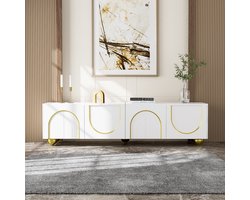 Re-purelife® Witte TV Meubel met Veel Opbergruimte - Luxe Lowboard voor Woonkamer - Design met 4 Push-to-Open Deuren - 170x38x44 cm