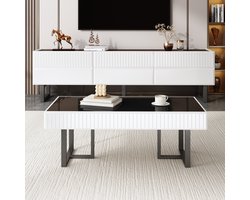 Re-purelife® Woonkamer Set Modern Zwart Wit Design - TV Meubel/TV Kast 170*35*47 cm & Salontafel 110*50.5*41 cm - 2-delige Meubel Set - Hoogglans Set met Stevige Staal Frame