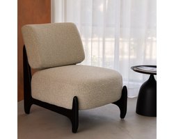 Re-purelife® Zwarte Lounge Stoel met Houten Frame - Moderne Relaxstoel met Zachte Gestoffeerde Zitting - Rubberhout Constructie voor Woonkamer en Kantoor - 62x80x82.5 cm - 1 stuk