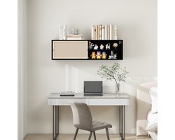 Re-purelife® Zwarte Wandkast met Schuifdeuren & Rattan Design 110x40x31 cm – Hangend TV Meubel / Opbergkast/ Wandrek met Verstelbare Planken & Gouden Handgrepen – Modern & Duurzaam voor Woonkamer, Slaapkamer, Kantoor, 1 Stuk