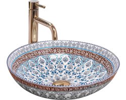 Rea Arte Blue Opzetwastafel Patroon 40x40 cm