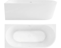 Rea - Badkuip- Bellanto 160 Links Geborstelde Koperen Stopkap - Wit - Acryl - 159X79,5X58Cm