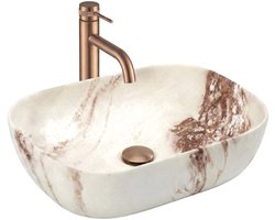 Rea Belinda Marrone Matt Sanitair Keramiek Rechthoek - Wastafel - Imitatiesteen - 46,5 X 33 X 13,5 Cm