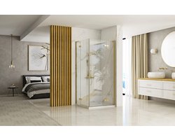 Rea Hugo Double Brush Gold 90X90 - 200 cm - Douchecabine - Vierkant - Geborsteld Goud