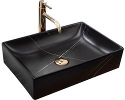 Rea Inga Black Marble Mat Opzetwastafel Steen Imitatie 51x34,5 cm