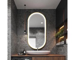 Rea Led Oll Badkamerspiegel Geborsteld Goud 60X90Cm