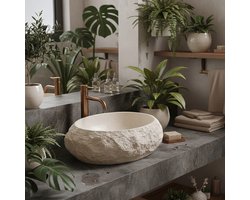 Rea Mika Kunstmatige Composietsteen Ovaal - Wastafel - Beige, Steenimitatie - 50 X 38 X 15 Cm