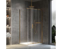 Rea Montana 100X80 Brush Gold - 200 cm - Douchecabine - Rechthoek - Geborsteld Goud