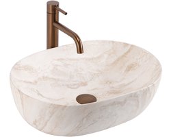 Rea - Opzetwastafel Amelia Kallisto 48 Sanitair Keramiek, Beige, Imitatiesteen, Ovaal - 48 x 34,5 x 13,5 cm