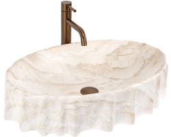 Rea - Opzetwastafel Aurelia Reno Sanitair Keramiek, Beige, Imitatiesteen, Ovaal, Asymmetrisch - 60 x 40 x 14 cm