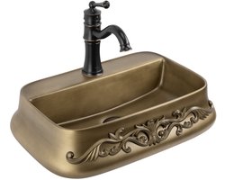 Rea - Opzetwastafel Castel Sanitair Keramiek, Koper, Antiek Brons, Rechthoekig - 53 x 38 x 14 cm