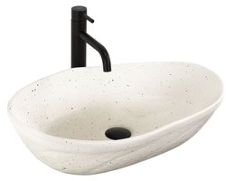 Rea - Opzetwastafel Emilia Grid Sanitair Keramiek, Ecru, Imitatiesteen, Ovaal, Asymmetrisch - 56 x 38 x 13,5 cm