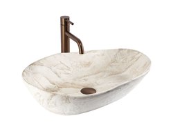 Rea - Opzetwastafel Emilia Reno Sanitair Keramiek, Beige, Imitatiesteen, Ovaal, Asymmetrisch - 56 x 38 x 13,5 cm