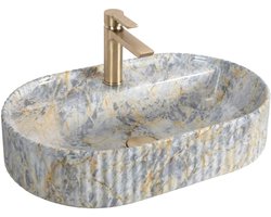 Rea - Opzetwastafel Marcela 60 Ruststone Sanitair Keramiek, Grijs, Imitatiesteen, Ovaal - 60 x 37 x 13,5 cm