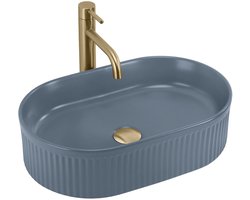 Rea - Opzetwastafel Vanda Blueberry Matt Sanitair Keramiek, Blauw, Ovaal - 49 x 31 x 13 cm