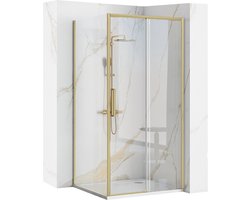 Rea Rapid Slide Brush Gold 100X100 - 195 cm - Douchecabine - Vierkant - Geborsteld Goud