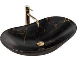 Rea Royal 60 Black Marble Mat Opzetwastafel Steen Imitatie 62x36 cm