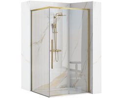 Rea Solar 90X90 + Douchebak Savoy White - 195 Cm - Douchecabine - Vierkant - Geborsteld Goud