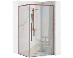 Rea Solar Brush Copper + Douchebak Savoy Black 90X90 - Douchecabine - 195 Cm - Geborsteld Koper
