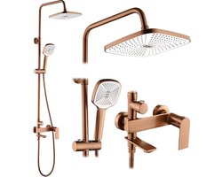 Rea Storm Messing Met Douchekraan - Regendouche - Geborsteld Koper - 45X32X135Cm