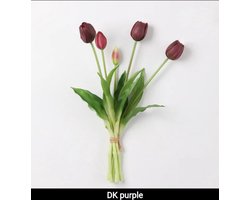 Real Touch Tulips - Dark Purple - Real Touch Tulpen - Donker Paars - Tulpen - Kunstbloemen - Kunst Tulpen - Kunst Boeket - Tulp - 40 CM - Zijden Bloemen - Latex Bloem - Bruiloft - Voorjaar - Lente