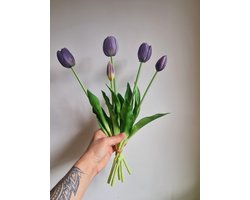 Real Touch Tulips - Old Purple - Autumn Purple - Real Touch Tulpen - Oud Paars - Tulpen - Kunstbloemen - Kunst Tulpen - Kunst Boeket - Tulp - 40 CM - Bos Bloemen - Latex Bloem - Bruiloft