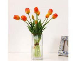 Real Touch Tulips - Orange - Real Touch Tulpen - Oranje - Tulpen - Kunstbloemen - Kunst Tulpen - Kunst Boeket - Tulp - 40 CM - Zijden Bloemen - Latex Bloem - Bruiloft - Voorjaar - Lente