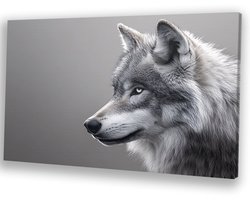 Realistisch portret van een wolf - Wolf schilderij op canvas - Wanddecoratie canvas dieren - Hyperrealisme - Klassieke schilderijen - Wanddecoratie - canvas 45x30 cm