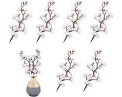 Realistische Witte Prunus Bloesem Kunstbloemen - Set van 6 voor Thuis, Kantoor en Tafeldecoratie