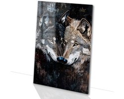 Realistische wolvenportret met details - Wolf glazen schilderij - Wanddecoratie glas wolven - Realistische kunst - Plexiglas schilderijen - Acrylkunst op glas - Glasschilderij 80x120 cm