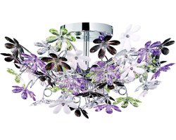 REALITY FLOWER - Plafondlamp - Chroom - excl. 4x E14 4W - Diameter 560 mm - Chroom - Multi kleurige en heldere blaadjes