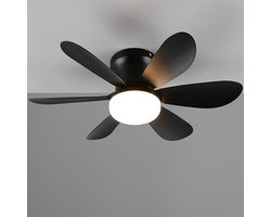 REALITY LUND - Plafondventilator - Zwart mat - incl. 1x SMD 8 W - Licht apart schakelbaar - Afstandsbediening - Dimbaar - Traploos instelbare lichtkleur - Nachtlampje - Geheugenfunctie - 3 snelheidsinstellingen - Timer - Zomer- en wintermodus