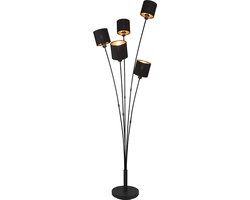 REALITY TOMMY - Vloerlamp - Zwart - excl. 5x E14 - H163cm -Kapjes zwart goud