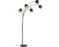 REALITY TOMMY Vloerlamp - Zwart - goudkleur - excl.5xE14 - IP20 - H200cm